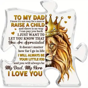 FathersDayGift Personalized Dad Gift from Daughter Son, Dad Puzzle Shaped Acrylic Sign, Thank You Dad Keepsake, Grateful Gift for Dad Father-in-law Grandpa, Bonus Dad Stepdad Present, Gift for Father's Day Decoration Decorative