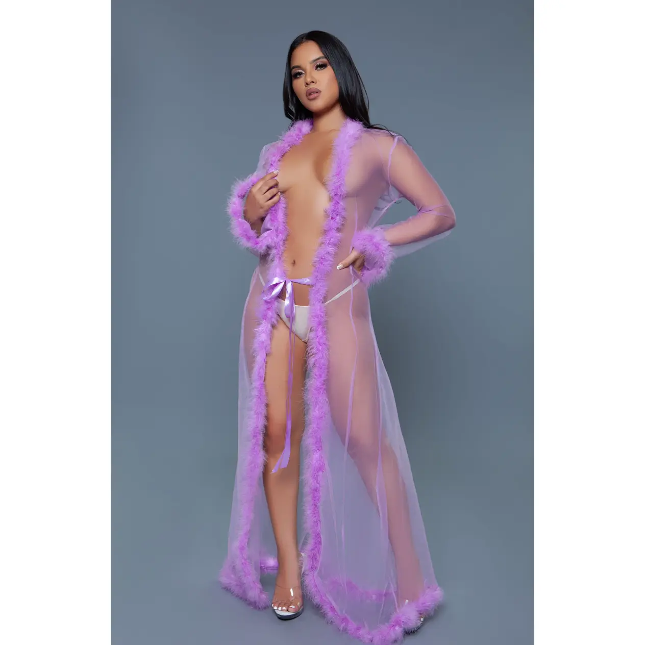 Long Marabou Robe Lavender