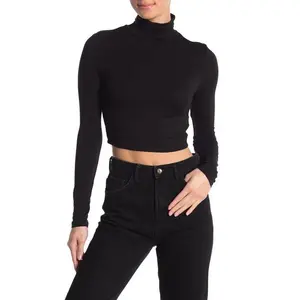 8586: MOCK NECK LONG SLEEVE CROP TOP