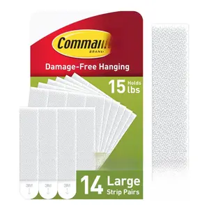 Command Brand 15 lb Large Picture Hanging Strips 14 Pairs 28 Strips Total Damage-Free No Tools Wall Hanger for Home Decor White Adhesive