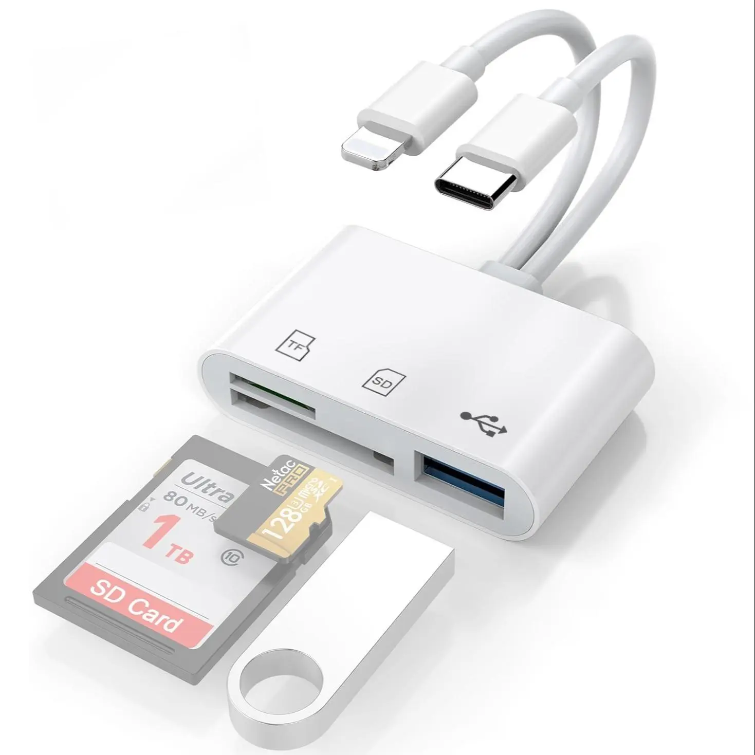 USB-C to SD, TF and USB OTG Card Reader and USB-C to USB Adapter, Memory Card Reader for iOS, MacBook and Android Phones, USBC SD Card Reader