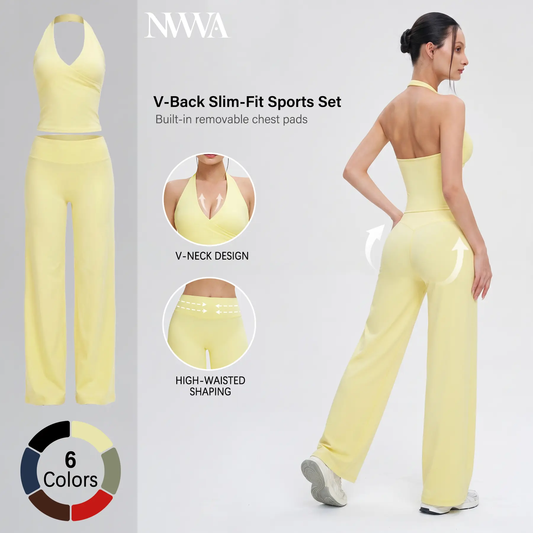 Women's 2-Piece Stretchy Workout Set - V-Neck Halter Top & High-Waisted Flare Leggings, NVWA Mother's Day Gift, Gym Training Attire, Pilates Athleisure Matching Outfit Set, 2 Piece Sets tiktokshopbacktoschool