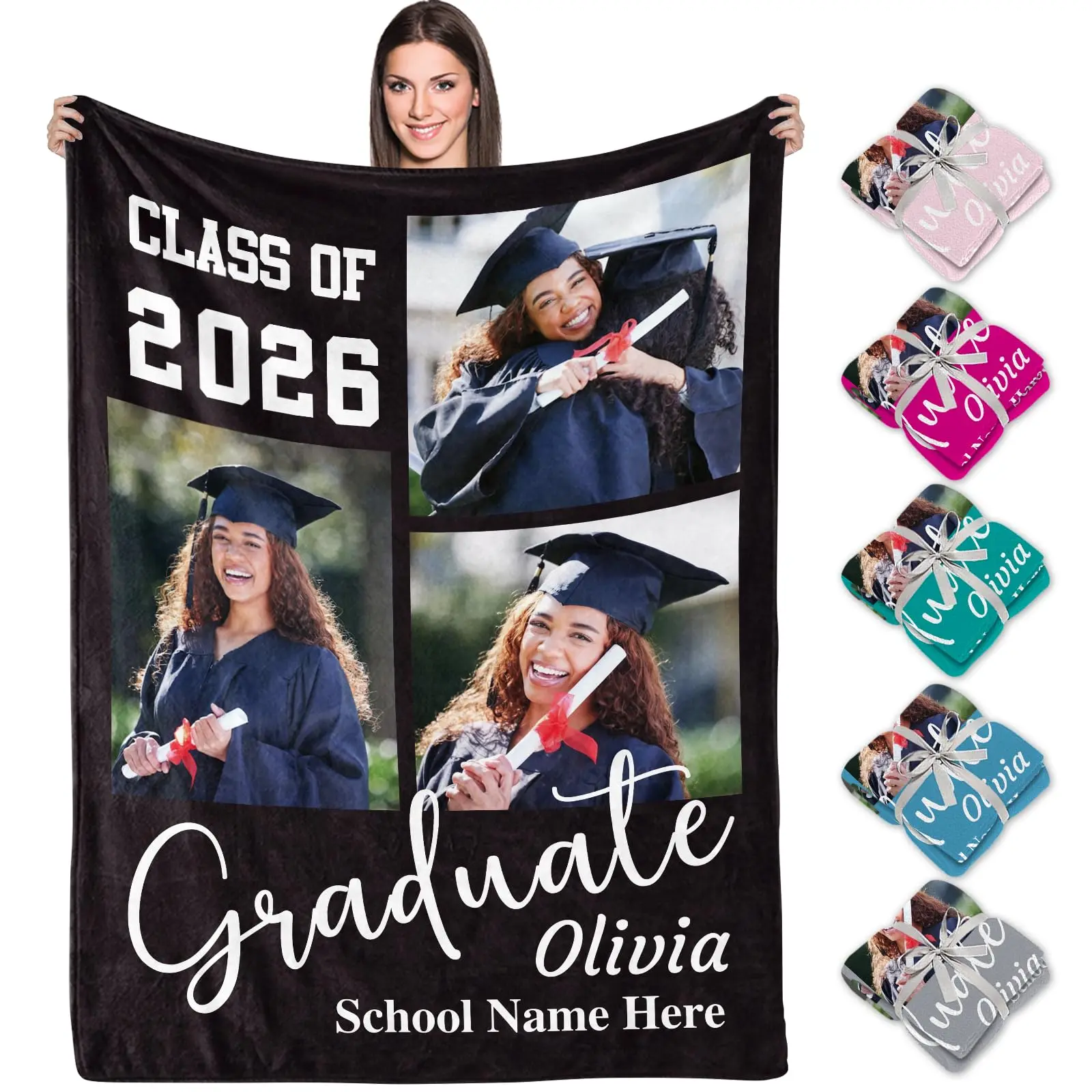 Corissy 2026 Graduation Gifts, Custom Blanket with Picture and Text, Personalized Photo Graduation Blankets for Her/Him, Customized Graduation Tapestry Gifts for High School/College/Masters Degree