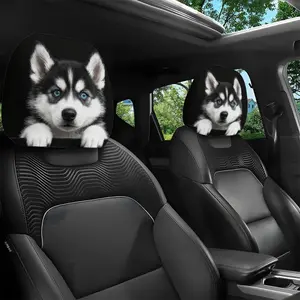 Husky Print Car Headrest Cover (2-Pack) | Fashionable and fun, easy to install and clean. Suitable for long trips, road trips and daily commutes, it showcases your personality.