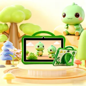 7 Inch Dinosaur Kids PC, Learning & Entertainment All - in - One with Anti - Drop Shell, IWAWA Software, Multi - Domain Knowledge, No Adapter, Ideal Holiday Gift, Tablet Set Android (Pink/Green）