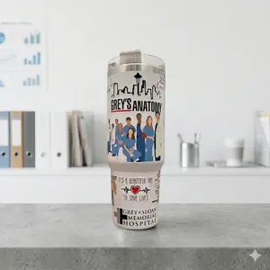 Grey’s Anatomy 40oz Tumbler Nurse Gift Medical Drama Fan Cup Grey Sloan Memorial Hospital Stainless Steel Travel Mug with Straw