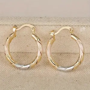 14K Golden Plated Copper Hoop Earrings for Women - Vintage Boho Style Eardrop, Christmas Gift, Suitable for All Seasons, Daily Wear, No Mosaic - Fashion Jewelry for Wedding, Birthday Party