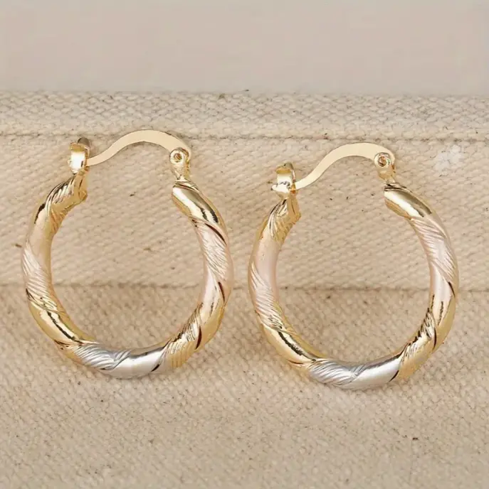 14K Golden Plated Copper Hoop Earrings for Women - Vintage Boho Style Eardrop, Christmas Gift, Suitable for All Seasons, Daily Wear, No Mosaic - Fashion Jewelry for Wedding, Birthday Party
