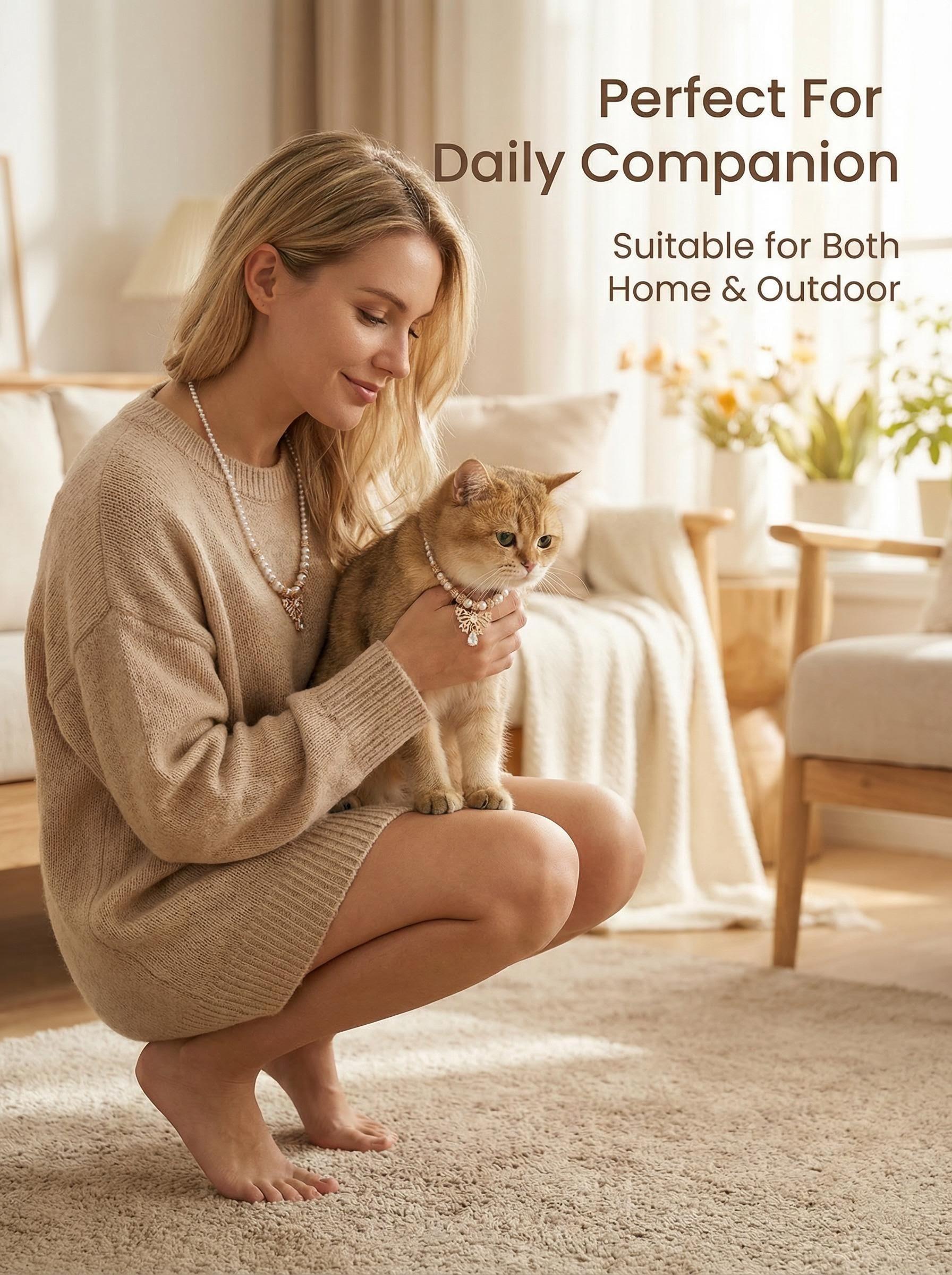 Frost Gleam & Whisper Owner and Pet Pearl Zircon Necklace Set for Daily Wear