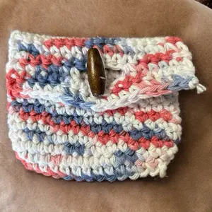 Crocheted Coin Purse - Handmade with Vibrant Stripes and Gold Button Closure for Everyday Use