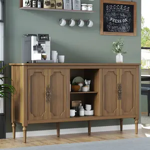 HLR Vintage 4 - Door Cabinet with Open Shelf, Y2K Aesthetic, Cottagecore & Retro Charm, Storage & Display for Kitchen, Dining Room, Living Room, Practical & Stylish for Home Decor Lovers, Families, Young Professionals dark wood furniture