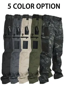 Men's Durable Tactical Cargo Pants, Solid Color Tactical Work Pants, with Multi-Pocket and Zipper Closures, Work Pants with Multi Pockets for Hiking & Outdoor