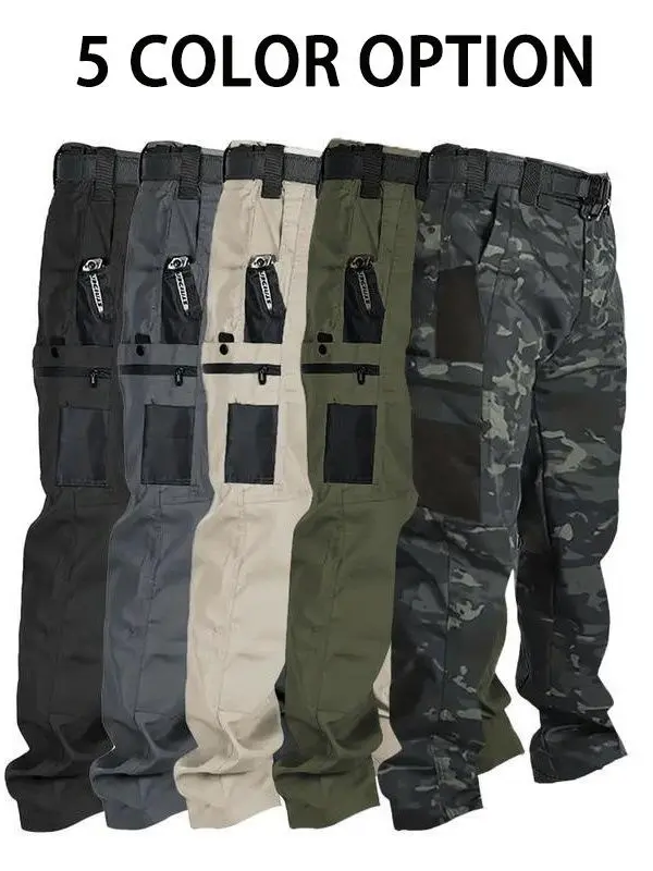 Men's Durable Tactical Cargo Pants, Solid Color Tactical Work Pants, with Multi-Pocket and Zipper Closures, Work Pants with Multi Pockets for Hiking & Outdoor
