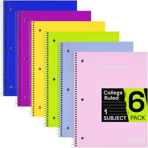 Spiral Notebook for School 6 Pack, 1 Subject, College Ruled Paper, 70 Sheets, 3 Hole Punched, 8" x 10-1/2", Lined Note Book Bulk, Writing Journal for Note Taking, Work, Assorted Colors