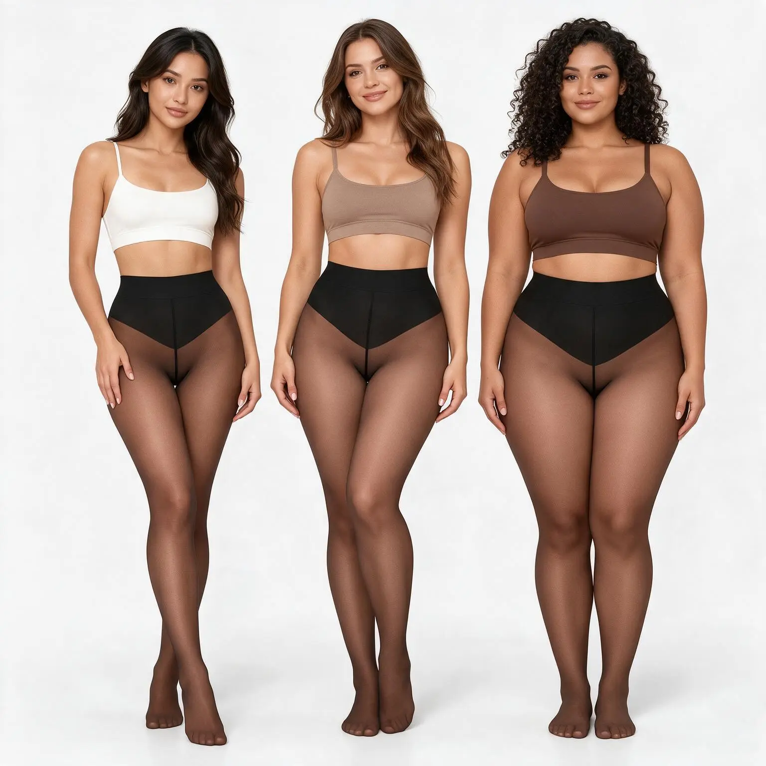 Magic Fleece-Lined Sheer Tights, High Waist Warm Winter Hosiery for Women, Plus Size Friendly Closed Foot Pantyhose Thigh Highs Black Brown