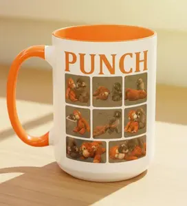 Punch Monkey Photo Collage Mug – Viral Baby Monkey Meme Coffee Mug – Cute Animal Lover Gift