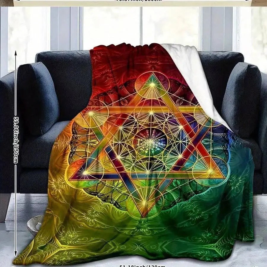 1pc Chakra Pattern Printed Flannel Blanket - 280gsm Modern Soft Warm Non-Shedding Easy-to-Clean Small Throw Blanket for Home Office Naps