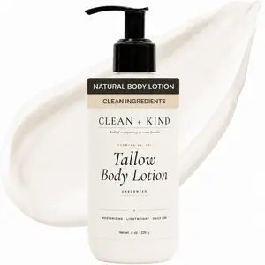 Clean + Kind Unscented Daily Moisturizing Lotion 8 oz | Vanilla, Lemongrass & Unscented | Tallow, Jojoba Oil, Vitamin E, Aloe Vera | Deep Hydration & Skin Barrier Support