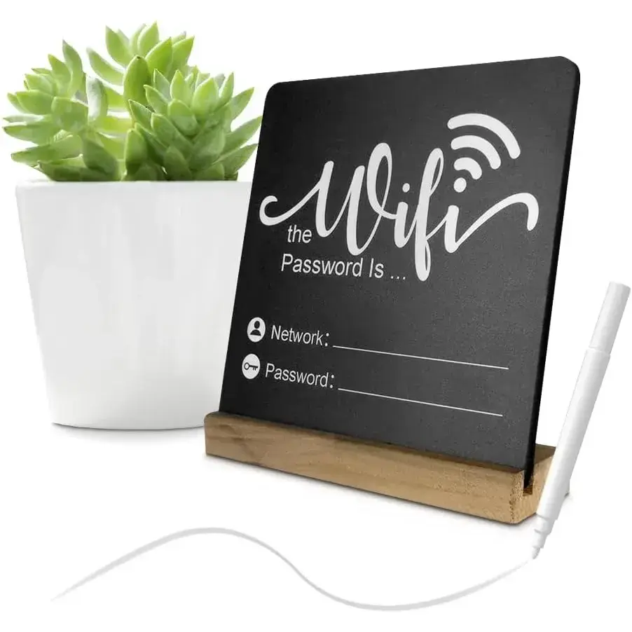 WiFi Password Sign Wooden WiFi Sign Wireless Network Sign Table Chalkboard for Restaurant Supermarket Office Home Bar Coffee (6.1" HX5.9 W Black2)