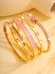4 Pieces Beautiful Stainless Steel Pink Series Fashion Elegant Minimalist Bangle Bracelet Set Universal Accessories for All Seasons Everyday Wear Bracelet Simple Bracelet Stainless Steel Bracelet Couple Hand Jewelry