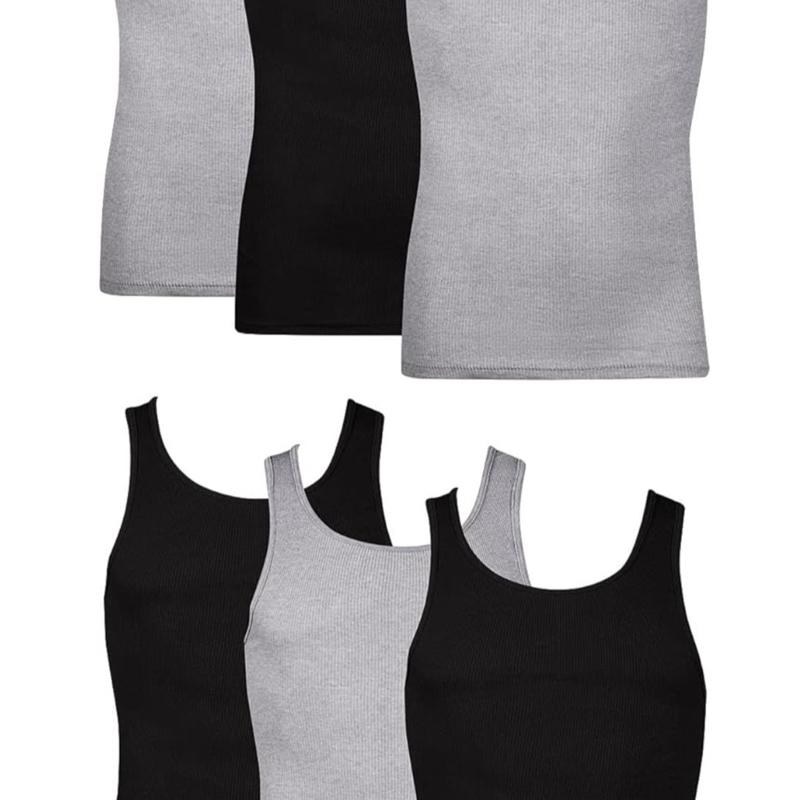 Hanes 5-Pack Core Cotton Tank - Black Ribbed Sleeveless Top for Men's Comfort