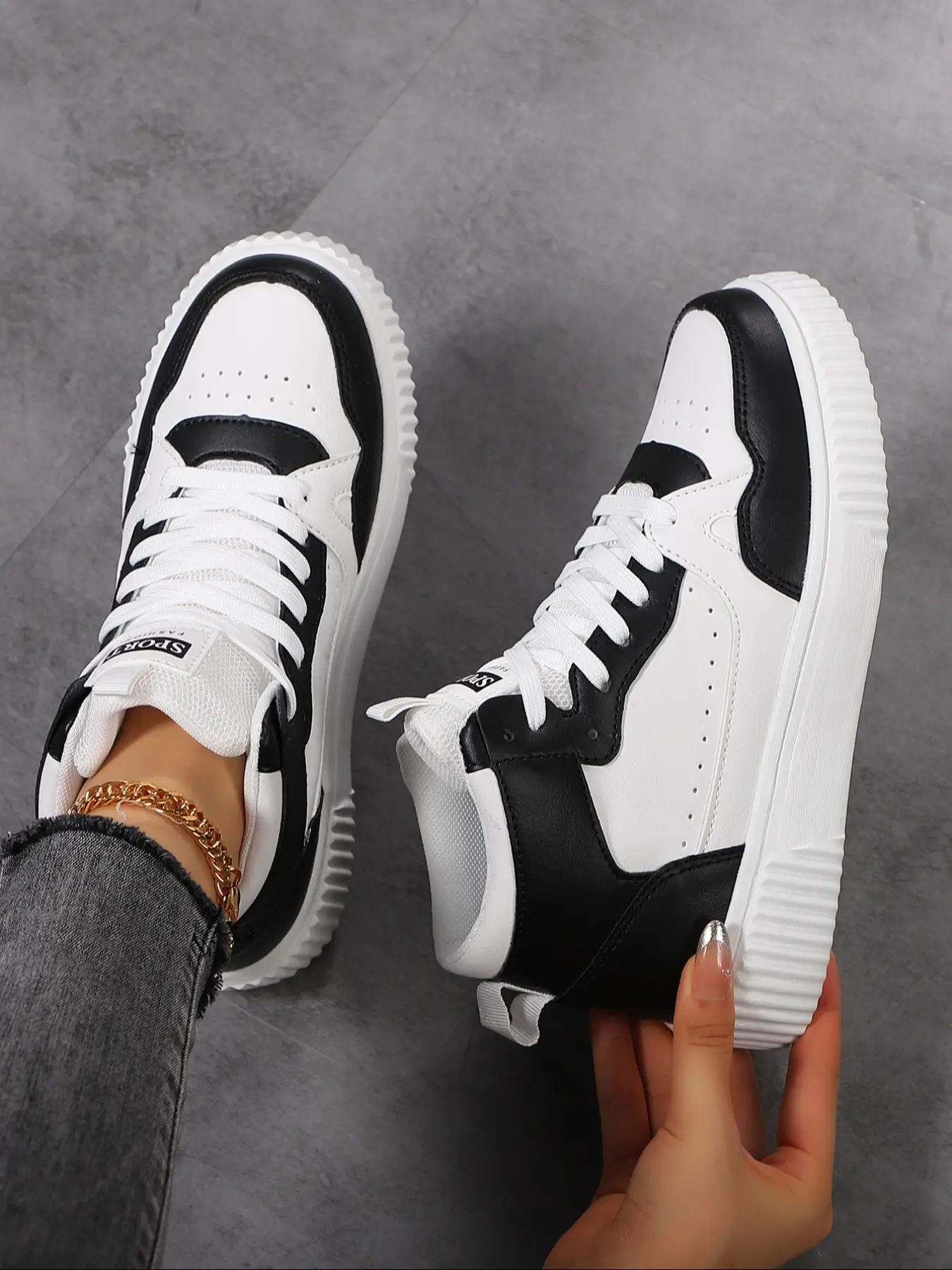 Women's Casual Sporty Shoes, Fashionable Casual Sneakers, Simple Fashion Sneakers, Thick Soled Sneakers, Thick Sole High-Top, Lightweight Running Shoes, Anti-Slip Breathable Flat Bottom, Trendy Walking Sneakers, Sneakers Fashion Footwear