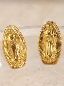 1 Pair of Classic Fashion Gold Virgin Mary Motif Stud Earrings, Perfect for Sophisticated Holiday Vacation Accessories and An Ideal Gift for Women.