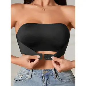 Women's Strapless Seamless Front Button Bralette, Off Shoulder Wireless No-Padding Plus Size Bra, Smooth Support Underwear for Daily Layering & Bridal Wear