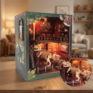 Soothee DIY Book Nook Kit with LED Lights | 3D Puzzles for Adults & Teens, Miniatures and Model Building Kits for Bookshelf Decor, Relaxing & Unique Gift for Craft Lovers | Dinosaur Museum