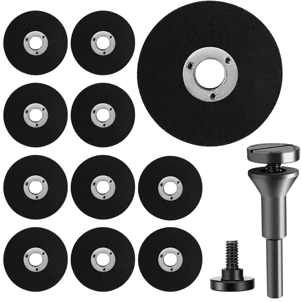 11Pcs 2 Inch Die Grinder Cut-Off Wheel and 3/8in Arbor Hole 1/4in Stem Mounting Mandrel Holder Accessories, for Air Grinders Drill Rotary Tool, Mini Metal Cutting Wheels Cutter Discs