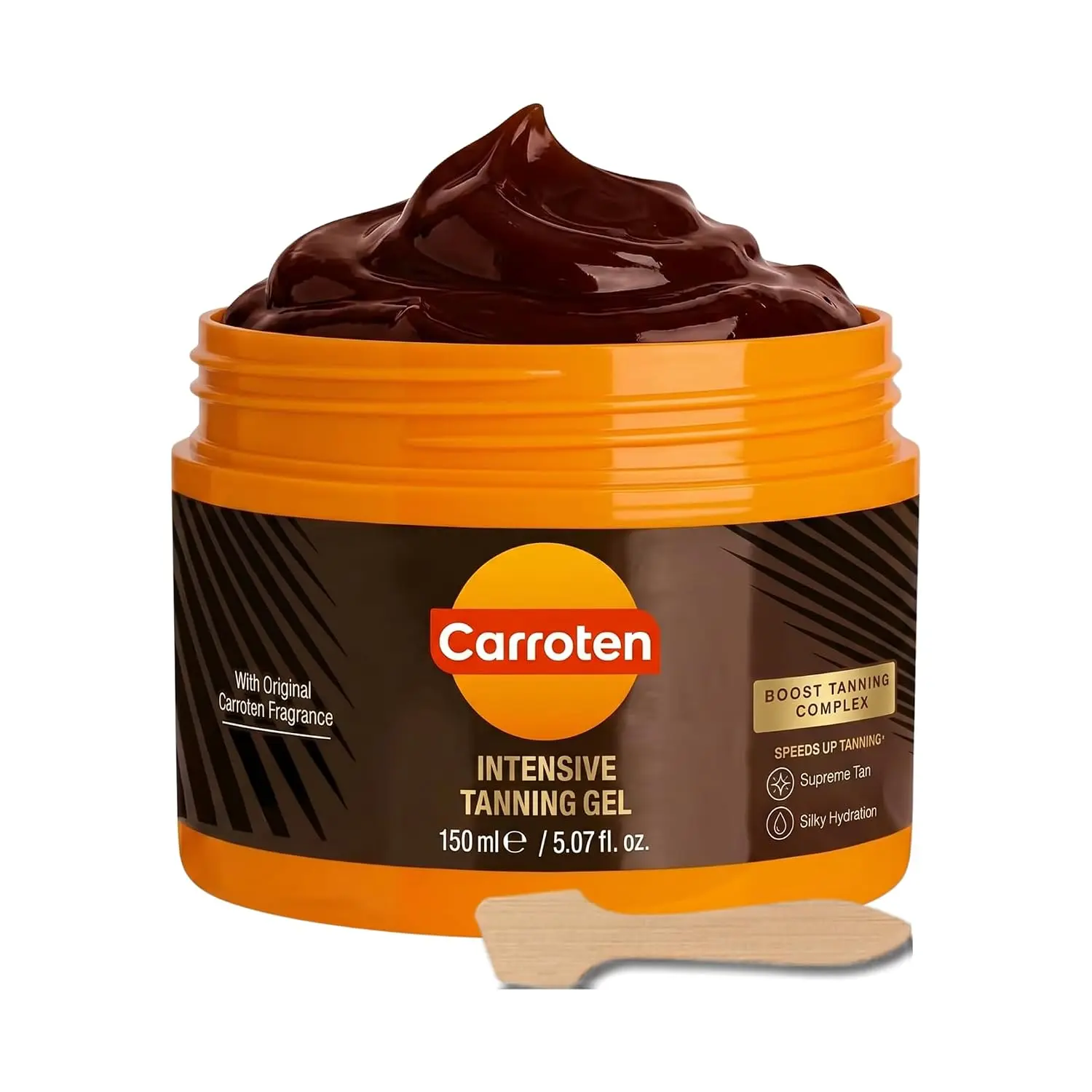 Carroten Intensive Tanning Gel with Spatula, Indoor & Outdoor Tan Accelerator with Carrot & Coconut Oils, Vitamins A & E, Water-Resistant, No SPF, 5 fl oz / 150 mL