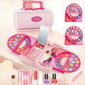 Makeup Set Bag, Real Washable Non-Toxic Safe Princess Role Play Toy, Lipstick Blush Nail Polish Gift Box Handbag, Pretend Play Set, Kids Vanity, 3-9 Years Girls
