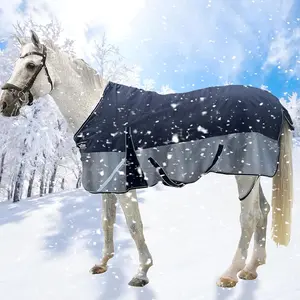 1200D Waterproof Breathable Horse Turnout Blanket Sheet, Lightweight/Medium Fill Turnout Rug for Real Horses with Reflective Strips, Black/Gray 200g Fill 81''