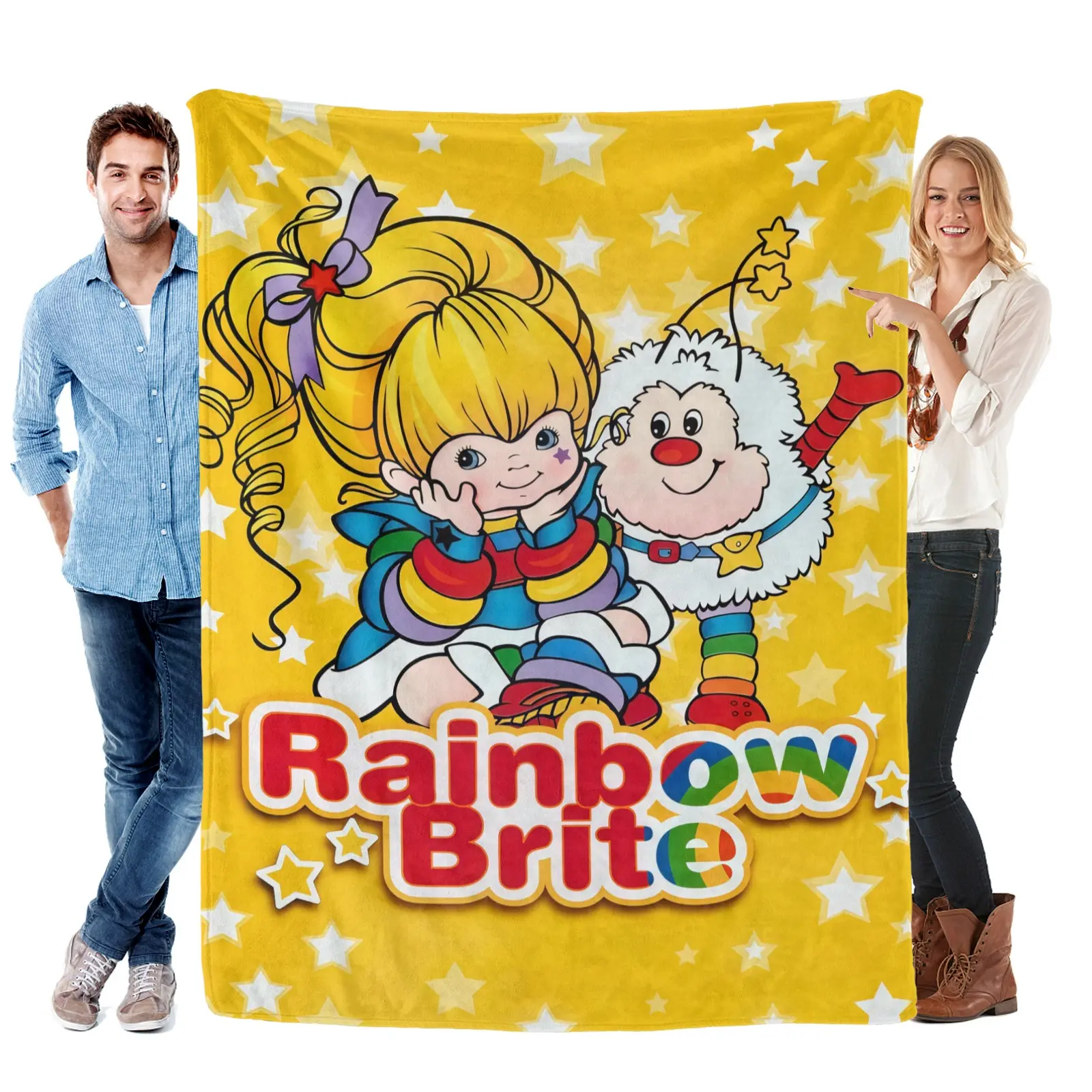 Rainbow Brite Cartoon Blanket Cute Retro Rainbow Girl Throw Soft Cozy Fleece Blanket Colorful Kids Bedding Kawaii Bedroom Decor Warm Plush Blanket Gift for Girls Kids Fans