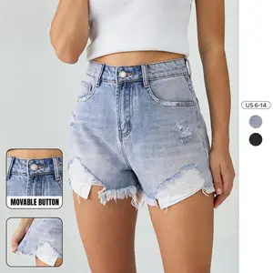 Katch Me Women's Leisure High Waist Raw Hem Pockets Ripped Denim Shorts, Vintage Streetwear Outfits, Versatile Women's Bottom for Spring & Summer