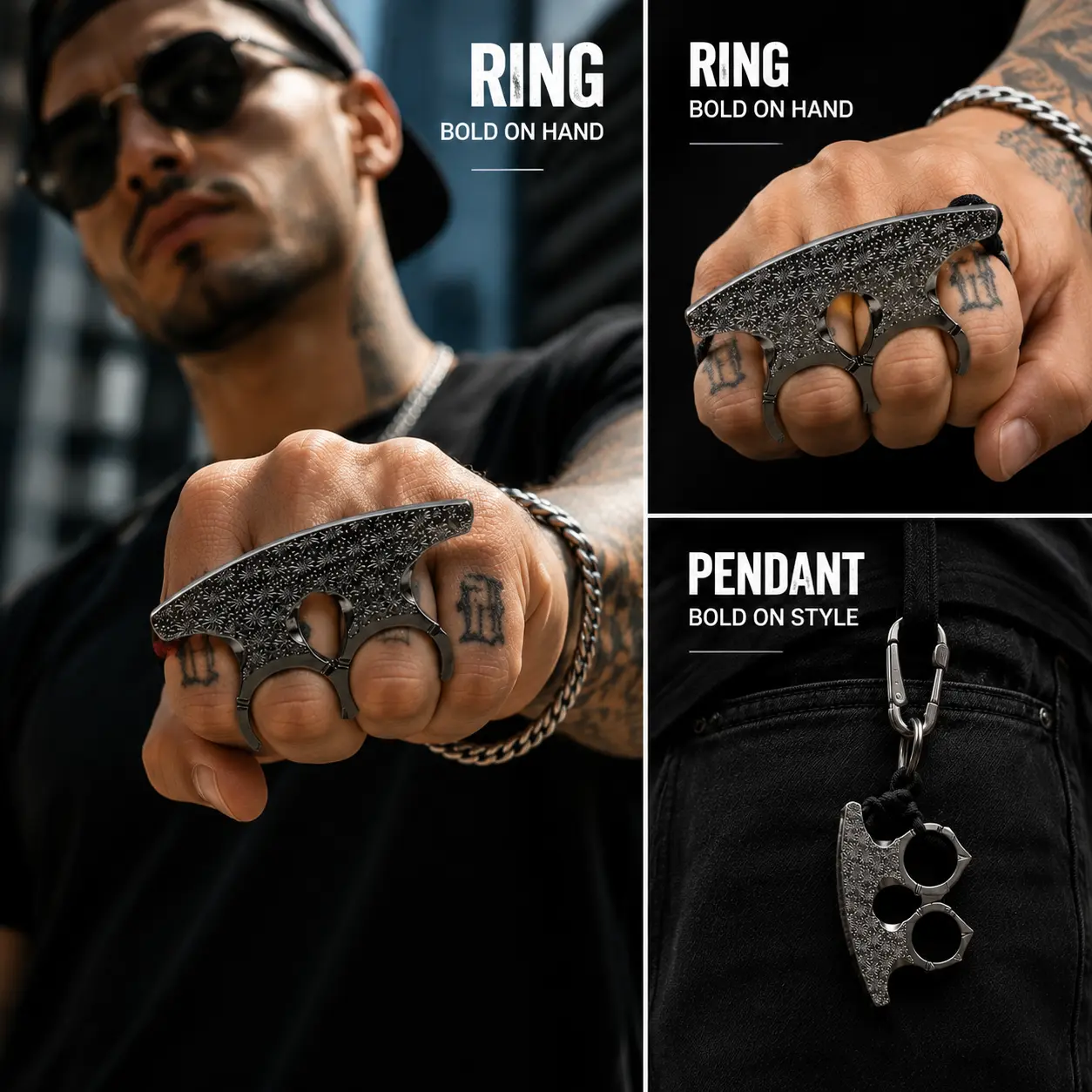 Hip-Hop Ring Pendant – Trendy Finger Ring & Detachable Necklace Charm, Street Style Jewelry for Men & Women