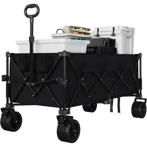 Collapsible Utility Wagon with All Terrain Wheels, Heavy Duty Foldable Beach Wagon, 460 Lb Capacity, 350 L, Portable Cart