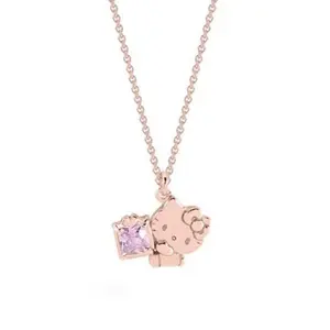SANRIO Hello Kitty Rose Gold Necklace with Purple Gem Elegant Timeless Elegance Jewelry for Women Gift Idea