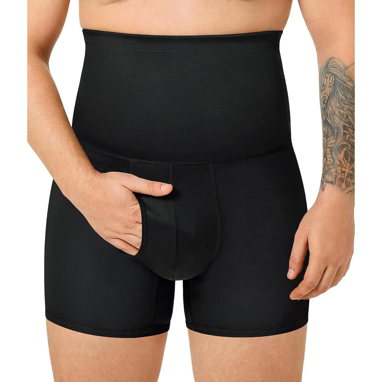 Men's High Waist Seamless Nylon Stretch Fitness Shapewear - Tummy Control Compression Slimming Boxer Briefs Underwear, Soft, Day, Breathable, Corset, Trainer, Wedding