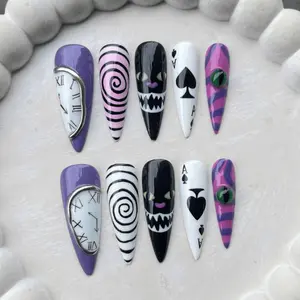C-Cheshire-e Halloween Press On Nails | Magical Wonderland 3D Nail Art | Handmade Fantasy False Nails for Holiday, Vacation, Birthday