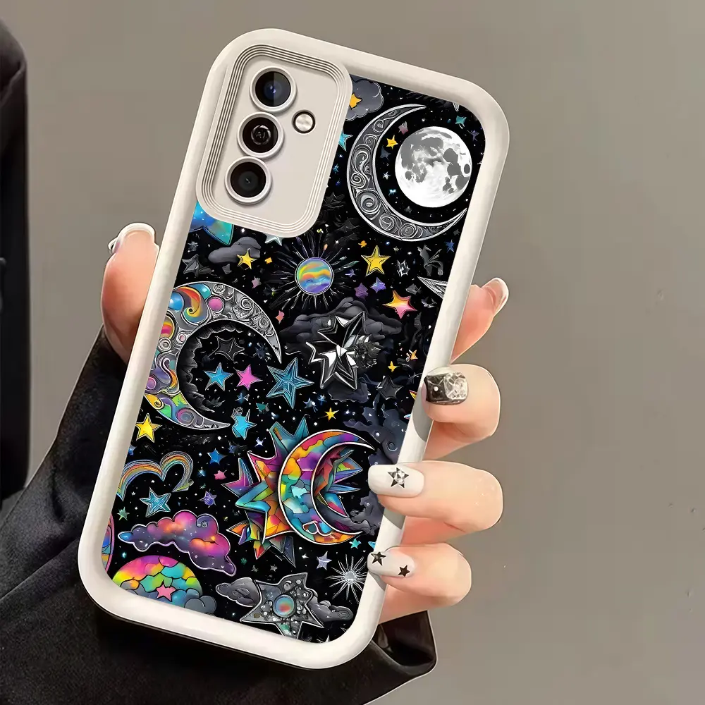Phone case: Rainbow moon and star pattern phone case, dreamy aesthetic colorful cosmic style, suitable for Samsung Galaxy A14 A15 A16 A17 A35 A55 A33 A34 A35 A36 A52 A53 A54 S21/S22/S23/S24/S25/S26 Plus/Ultra