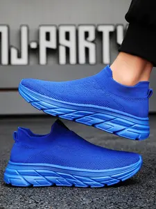 Men's Casual Breathable Mesh Sneakers, Lightweight Comfortable Sports Running Shoes, Male All-match Round Toe Low Top Slip-on Shoes for Daily Wear, Knitted Running Shoes