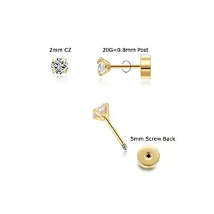 Earrings 14K Gold,Flat Screw Back Cubic Zirconia Earrings Helix Earrings Cartilage Tragus Piercing Jewelry Gift for Women Girls