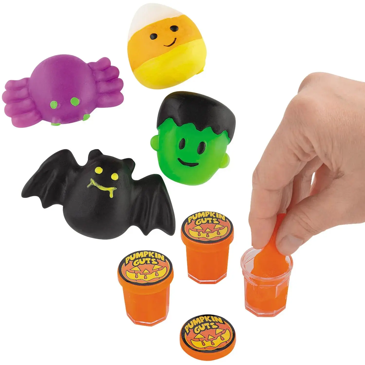 96-Pc Unisex Halloween Mochi Squishy Kit - 1 1/4" x 1 1/2" Rubber Characters, Putty Slime, Party Game Prizes (Toys & Hobbies DIY Handout Kit)