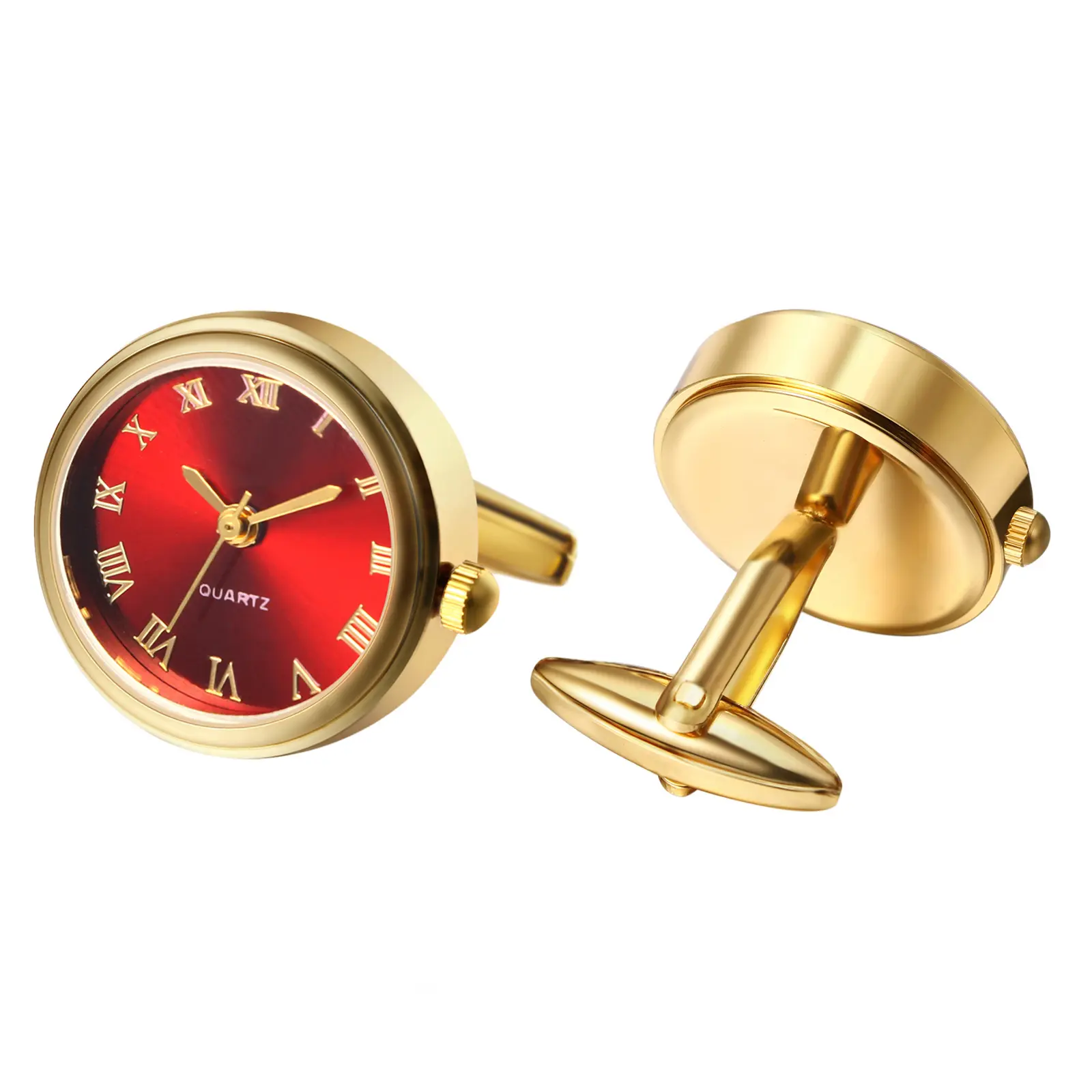 OIDEA Cuff Links for Men, Novelty Functional Watch Design, Round with High-Polish Gold & Silver Finish for Business, Weddings & Party, Boss, Male, Fashion
