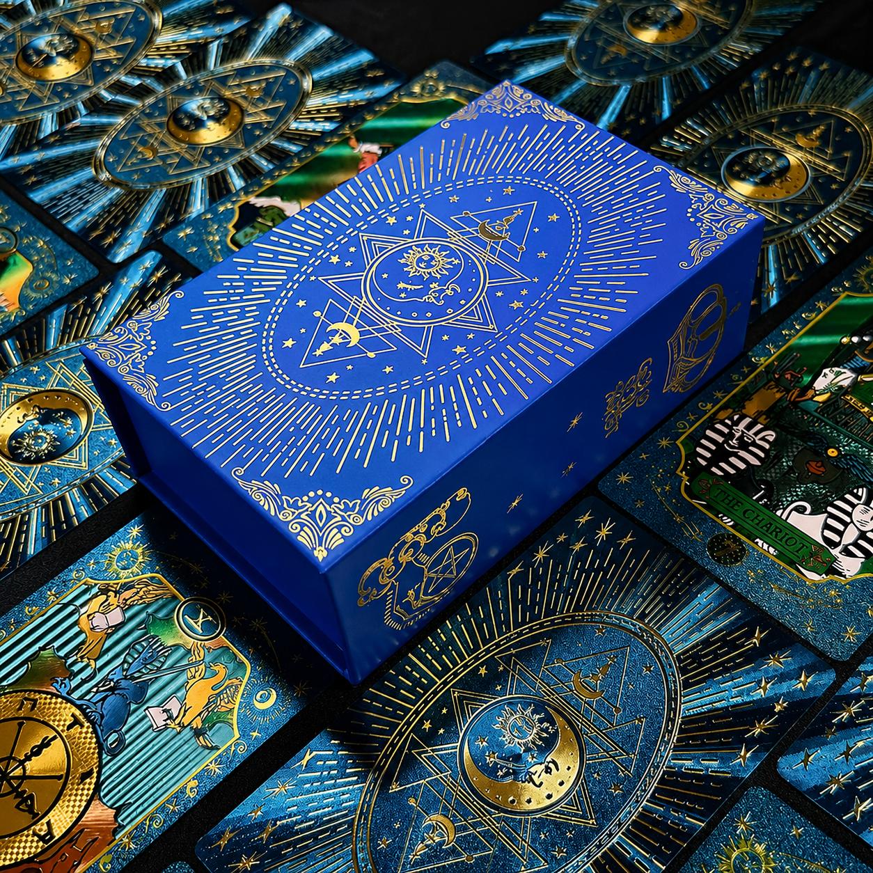 Tarot Cove Blue Sun & Moon Shimmer Tarot Deck Waterproof Durable Rider-Waite Divination Cards Set for Beginners & Experienced Readers