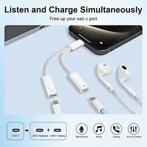 2-in-1 Type-C 3.5mm Audio Splitter Cable With Fast Charging & Type-C Connector - PD 30W Charging, Gold-Plated Nylon Braided Wire Compatible For IPad/iPhone/Xiaomi/Samsung Smartphones, Tablets, PD-Chargeable Devices