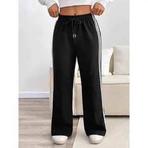 Women's Side Stripe Drawstring Waist Sweatpants, Casual Comfy?Wide Leg?Jogger Pants for Daily Wear, Ladies Bottoms for All Seasons
