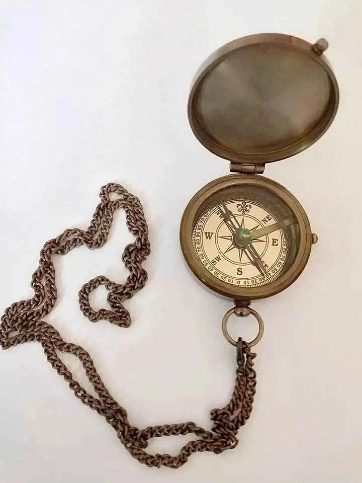 Antique Brass Pocket Compass Vintage Nautical Gift