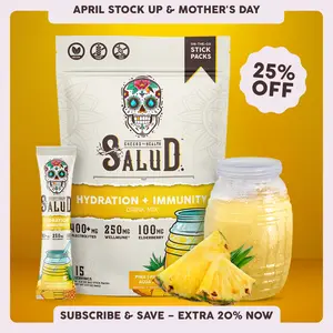 Salud 2-in-1 [Hydration + Immunity - Pineapple] Electrolytes Powder, Agua Fresca Drink Mix, Elderberry, Dairy & Soy Free, Non-GMO, Gluten Free, Vegan, Low Calorie, 1g Sugar (15 Servings)